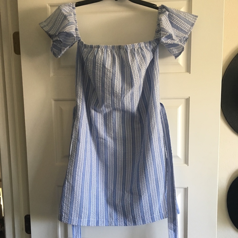 Mimi Chica Blue Cotton Off the Shoulder Dress